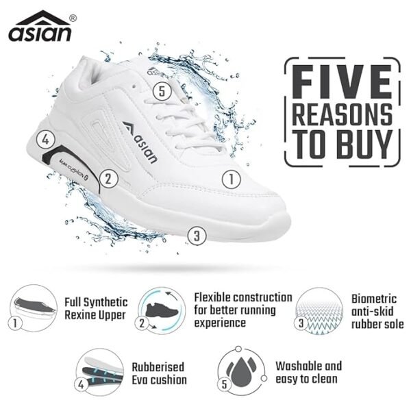 BRUTON EVA Lite Sports Running,Walking & Gym, School Shoes Lightweight Extra Jump Casual Sneaker Lace-Up Shoes for Men's & Boy's - White - Image 4